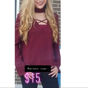 Axis | maroon v cut long sleeve.